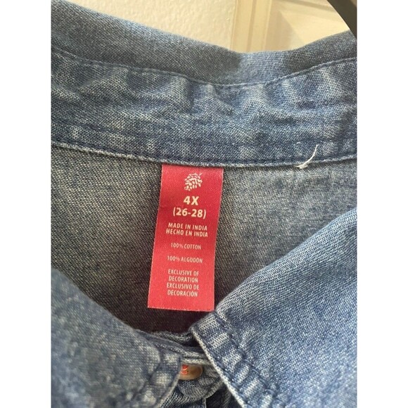 VINTAGE Denim Christmas Shirt Button Up Embroidered patchworks HANDMADE 4xL - Picture 2 of 13